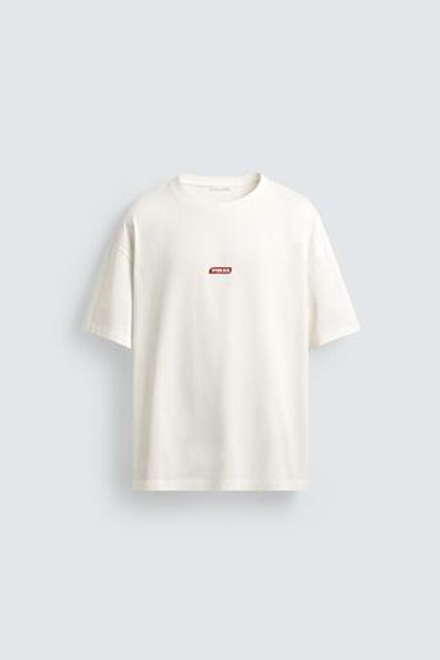 ZARA ФУТБОЛКА С ФОТОПРИНТОМ, ЖЕЛТОВАТО-БЕЛЫЙ