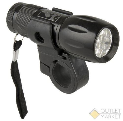 Фара 9 диодов/1ф алюминий с батар с ремешком (60) черная APOLLON A 9.1 M-WAVE