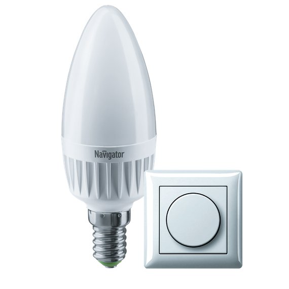 Лампа светодиодная Navigator C37-DIMM 220V Е14 7W 4000K свеча диммируемая 28956