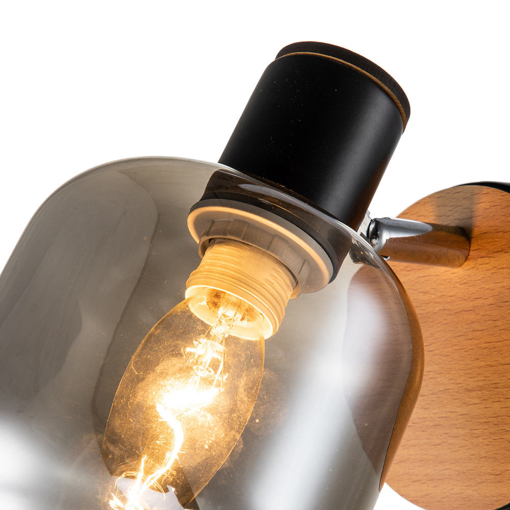 Настенный светильник 1x40Вт E14, металл/дерево/стекло, черный