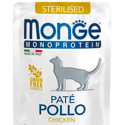 Monge Cat Monoprotein Pouch Sterilised 85 г (курица) - монопротеиновые консервы паучи (мясные хлопья) для стерилизованных кошек