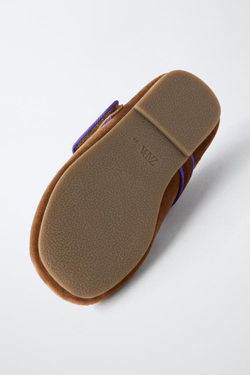 ZARA БАЛЕТКИ С ВЫШИВКОЙ, КОРИЧНЕВЫЙ