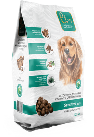 Сухой корм CLAN CLASSIC Sensitive для собак крупных и средних пород утка с бурым рисом