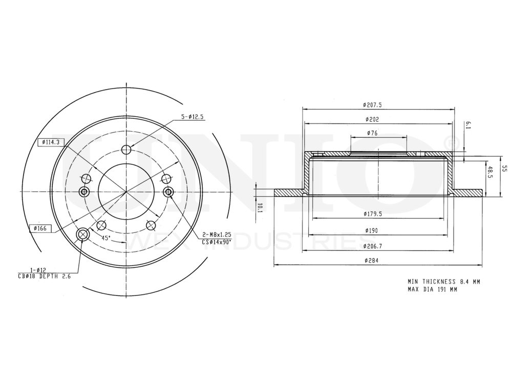 Диск тормозной задний UNIO BRD-20027