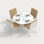 Обеденная группа Ideal Patio ДИВА ГИРА  каркас белый, стол стекло диа 110, ткань бежевая