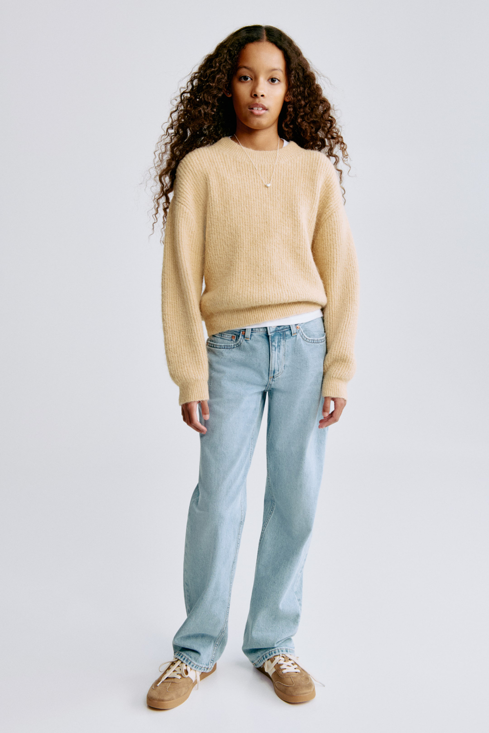 H&M Вязаный свитер в рубчик, бежевый