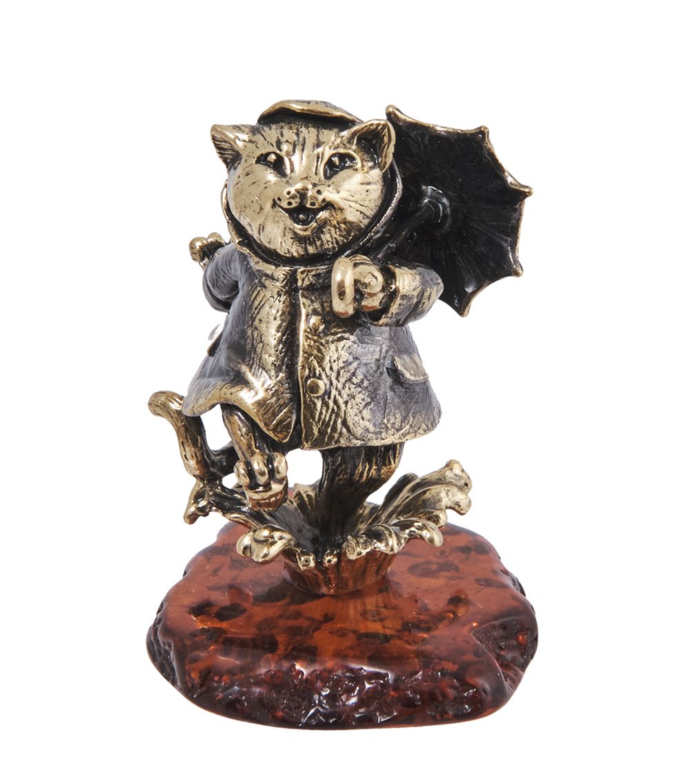 Народные промыслы AM-4048 Фигурка «Кошка Детство» (латунь, янтарь)