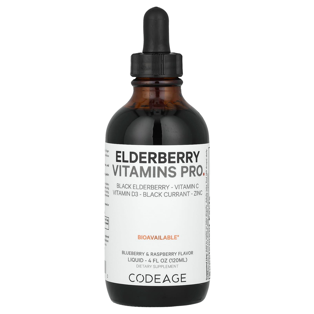 Codeage, Vitamins, бузина и иммунный комплекс, голубика и малина, 120 мл (4 жидк. унц.)