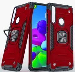Противоударный чехол для Huawei P30 Lite красный с пластиной для магнитного автодержателя и кольцом подставкой, чехол на Хуавей П30 Лайт