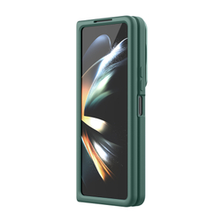 Чехол зеленого цвета покрытый жидким силиконом от Nillkin для Samsung Galaxy Z Fold 5, серия CamShield Silky Silicone Case (Stand Version) (версия с подставкой)