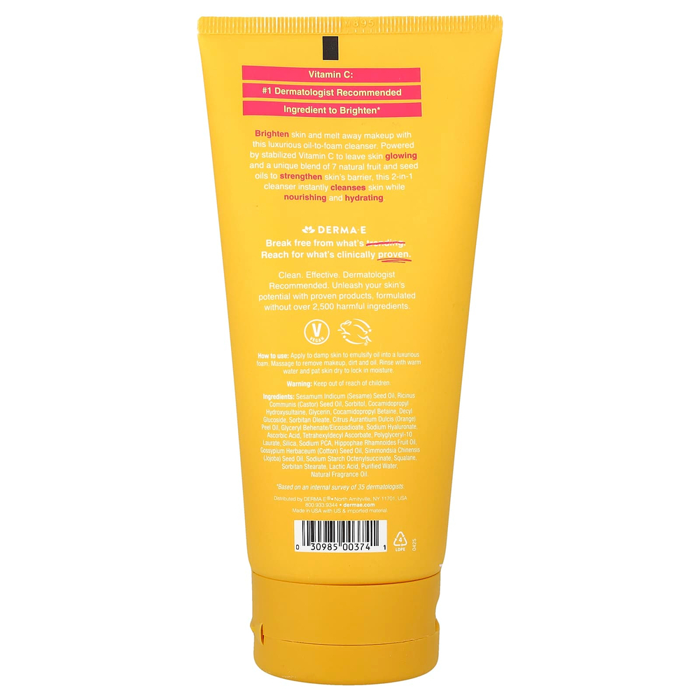 DERMA E, пенка с маслом для умывания с витамином C, 175 мл (6 жидк. унций)