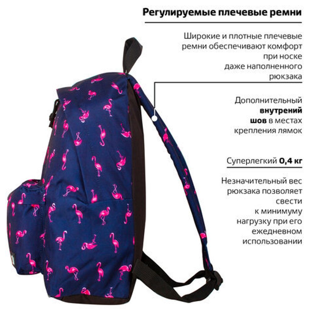 Рюкзак BRAUBERG универсальный, сити-формат, синий, "Фламинго", 20 литров, 41х32х14 см, 226404