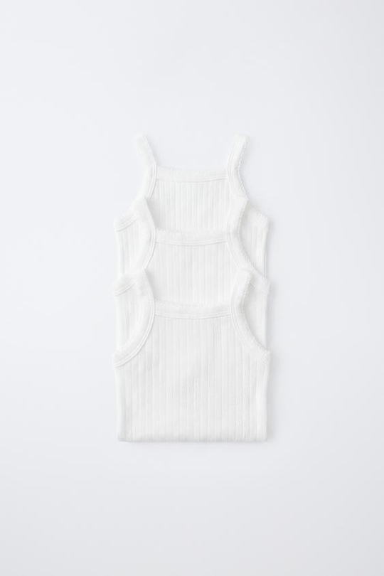 ZARA НАБОР ИЗ 3 БОДИ НА БРЕТЕЛЯХ POINTELLE, ЭКРЮ