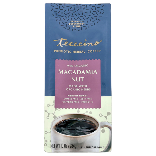 Teeccino, Пребиотик, травяной «кофе», орех макадамия, средней обжарки, без кофеина, 284 г (10 унций)