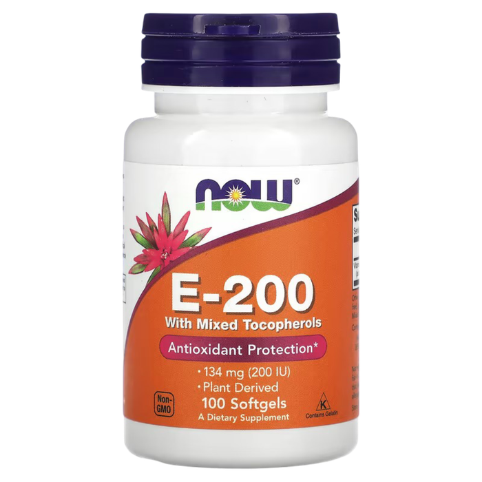 Витамин Е NOW Foods E-200 with mixed tocopherols, 100 капсул