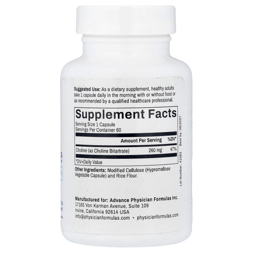 Advance Physician Formulas, битартрат холина, 260 мг, 60 растительных капсул