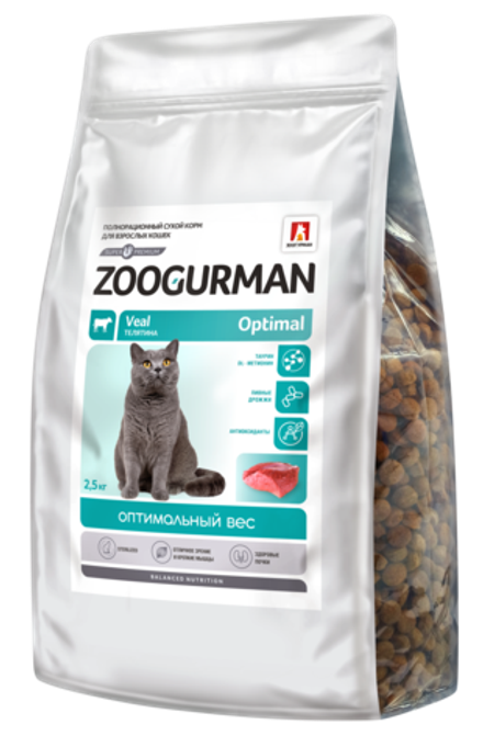 Зоогурман Optimal полнорационный сухой корм для кошек телятина 2,5 кг