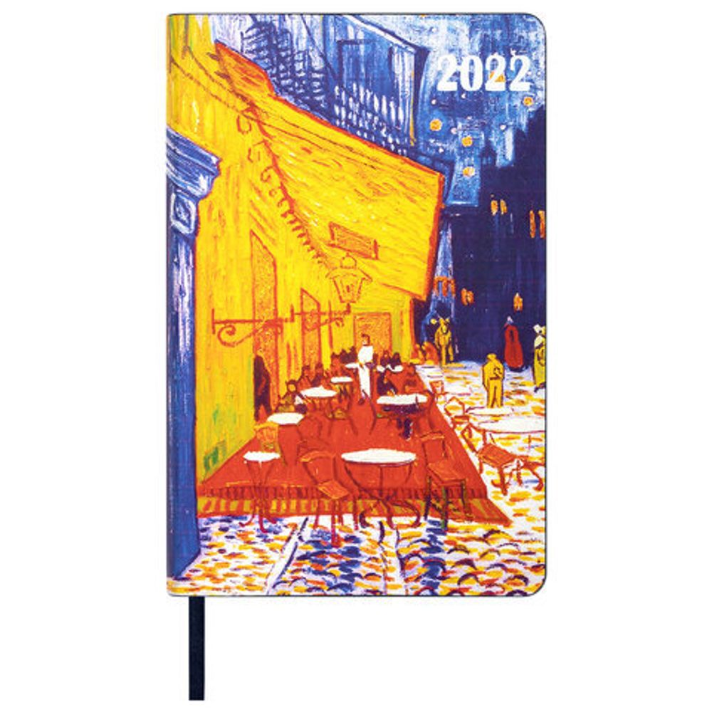 Ежедневник датированный 2022 А5 138x213 мм BRAUBERG "Vista", под кожу, "Ночная терраса кафе", 112840