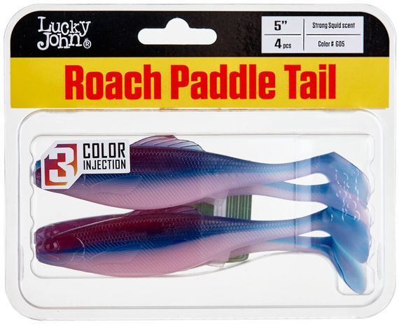Виброхвосты съедобные LJ Pro Series ROACH PADDLE TAIL 5.0in (12,7 см), цв. G05, 4 шт.