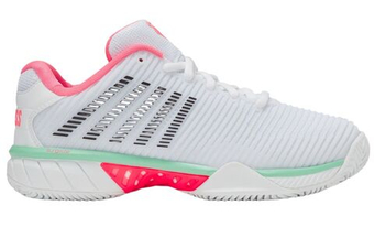 Женские Кроссовки теннисные K-Swiss Hypercourt Express 2 Clay - white/neon pastel pink/black