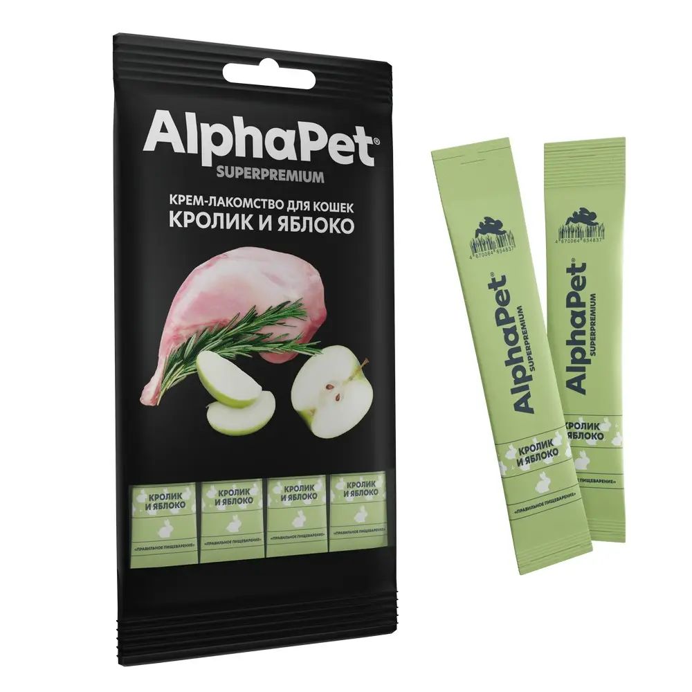 AlphaPet Superpremium крем-лакомство для кошек, кролик яблоко - 48 гр