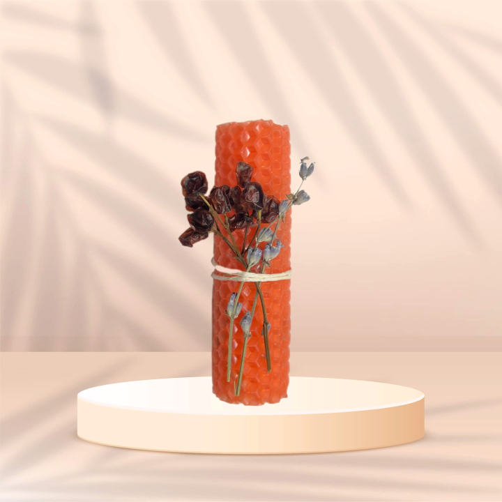 Свеча из вощины с лавандой и ягодами калины столбик цвет розовый 2,5 х 10 см (в коробочке)