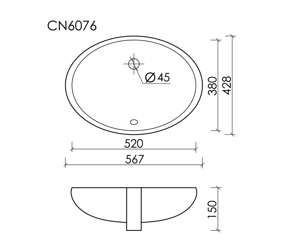 Раковина встраиваемая под столешницу CERAMICANOVA Element 567x428x150 мм, с крепежом и шаблоном для установки, арт. CN6076
