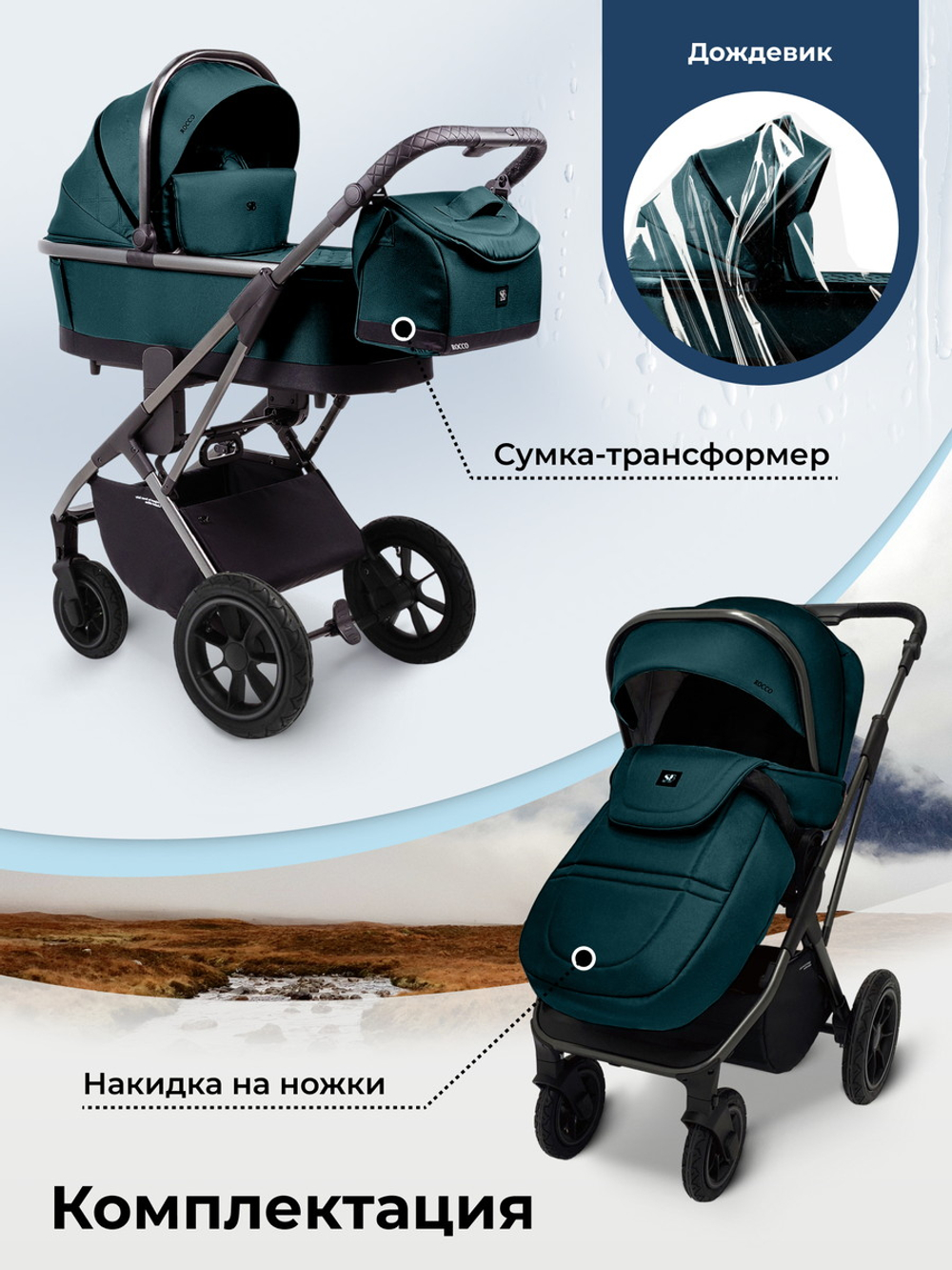 Коляска 3 в 1 Sweet Baby Rocco Air + автокресло Premier Grey Green (Air)