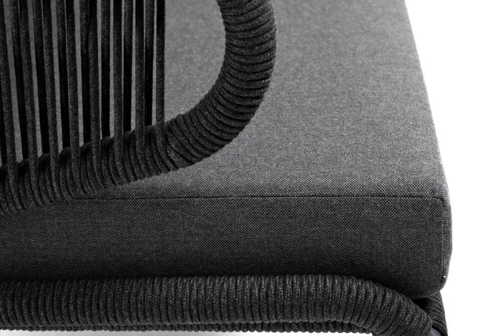 "Милан" диван 2-местный плетеный из роупа, каркас алюминий темно-серый (RAL7024) муар, роуп темно-серый круглый, ткань темно-серая 027