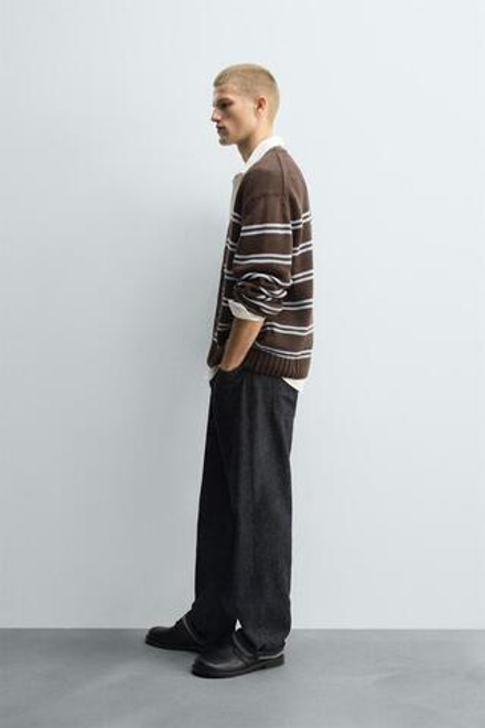 ZARA ЖАККАРДОВЫЙ КАРДИГАН В ПОЛОСКУ, КОРИЧНЕВЫЙ