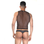 Мужской комплект: короткая майка и трусы-тонги в полоску (Размер: L-XL) (Цвет: черный)