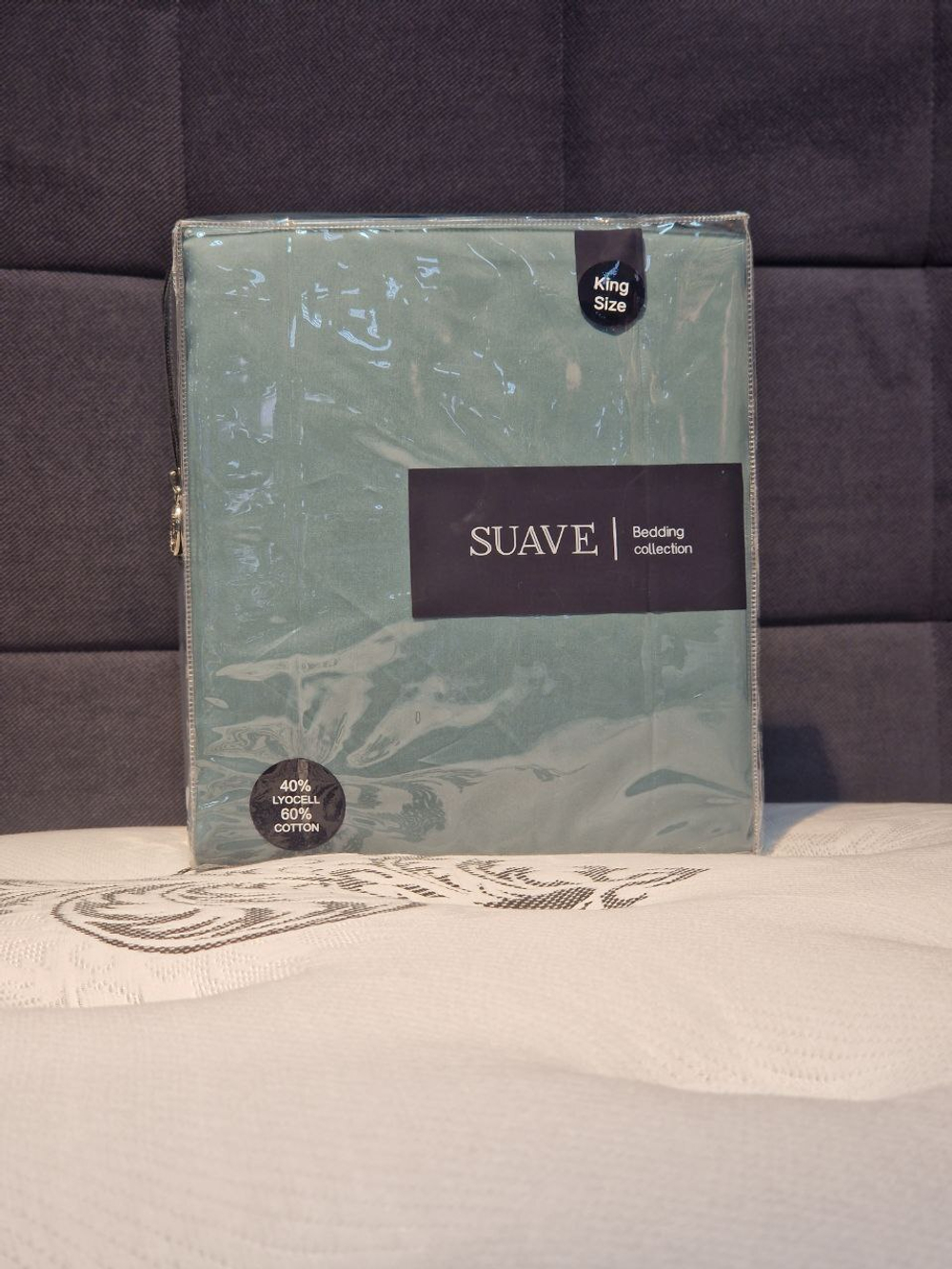 4870216966300 Комплект постельного белья SUAVE Tencel plain Евро Серо-бирюзовый