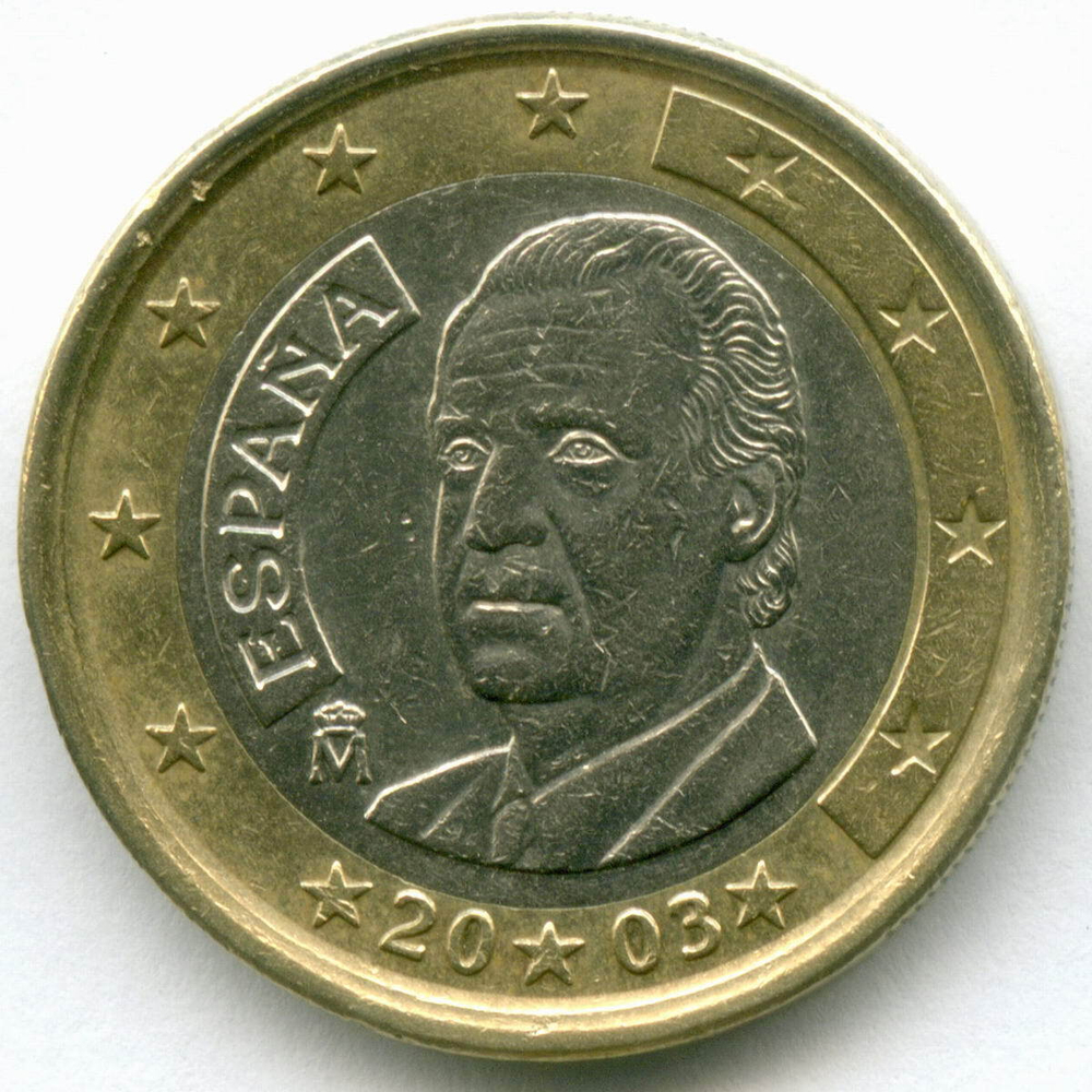 1 евро 2003 год. Испания. Регулярный выпуск. Тип 1. Биметалл XF