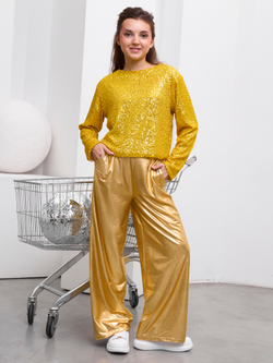 Костюм брючный праздничный с пайетками для девочки жёлтый