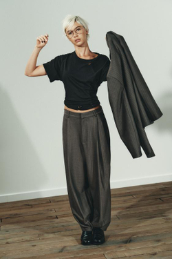 ZARA ШИРОКИЕ БРЮКИ ИЗ МЯГКОЙ ТКАНИ, СЕРЫЙ