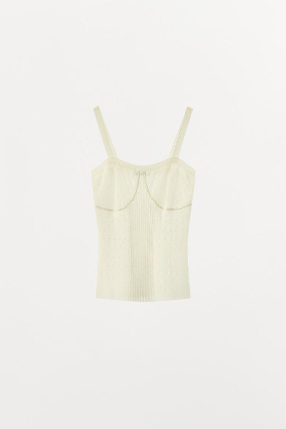 ZARA ТРИКОТАЖНЫЙ ТОП С ПЛИССИРОВКОЙ, ЭКРЮ