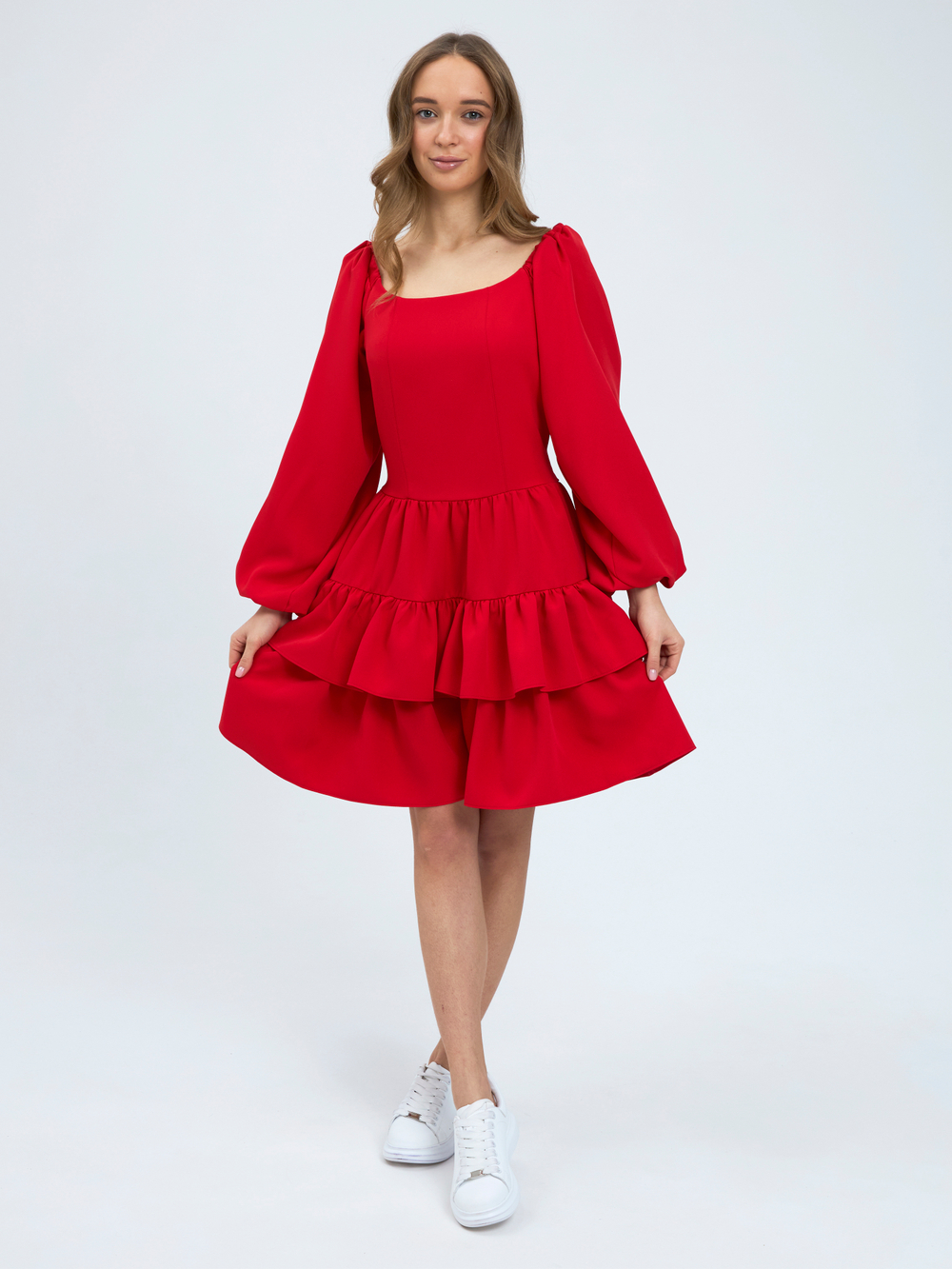 Платье праздничное ярусное с воланами для девочки красное
