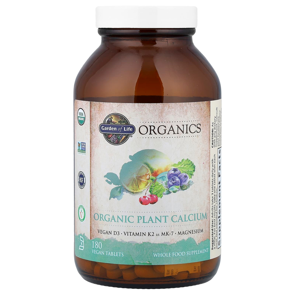 Garden of Life, Organics, органический растительный кальций, 180 веганских таблеток
