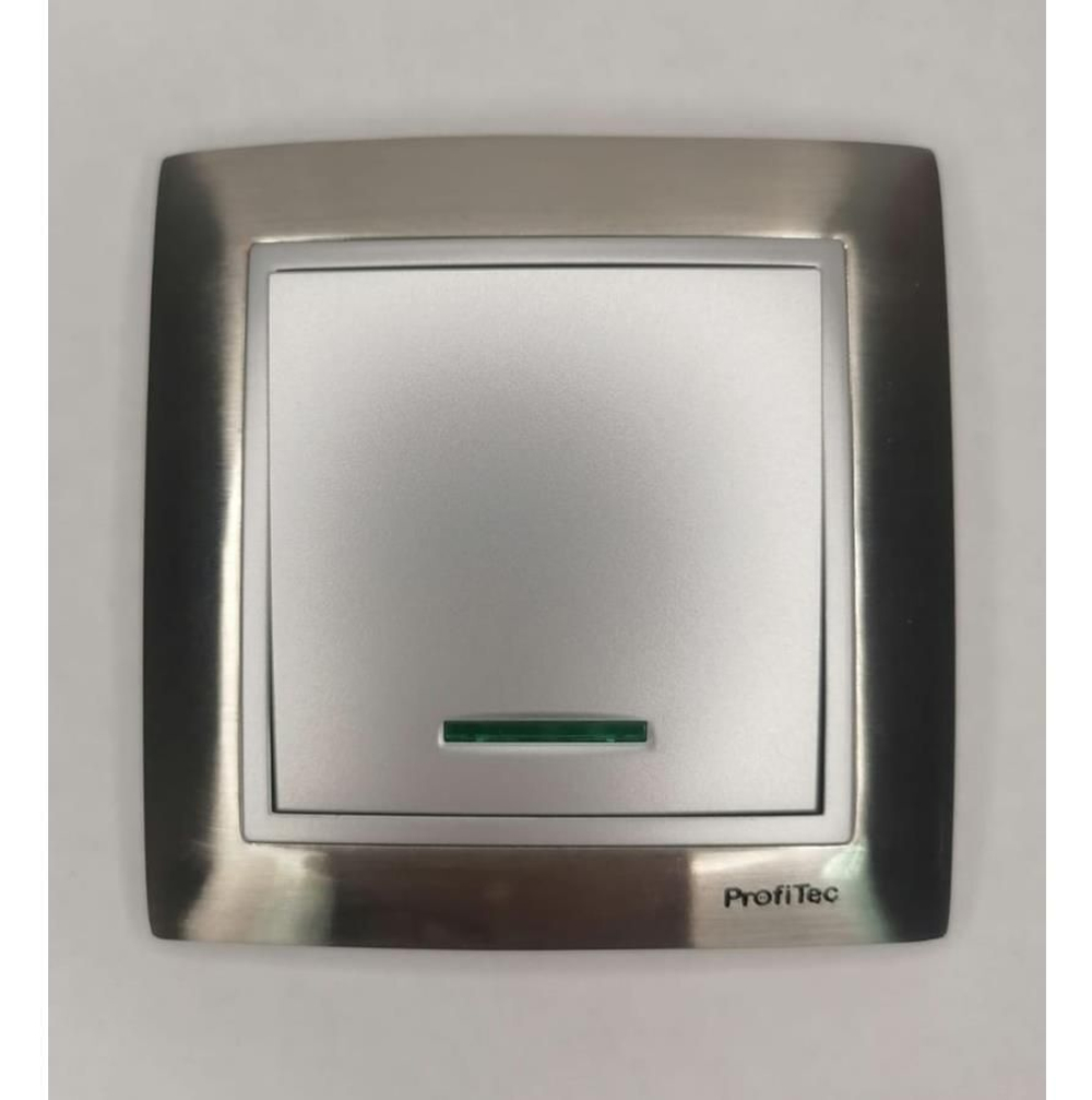 Рамка 1-я ProfiTec Tesla матовая сталь метал + вставка серебро