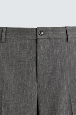 ZARA КОСТЮМНЫЕ БРЮКИ В ТОНКУЮ ПОЛОСКУ ИЗ ШЕРСТИ, СЕРЫЙ