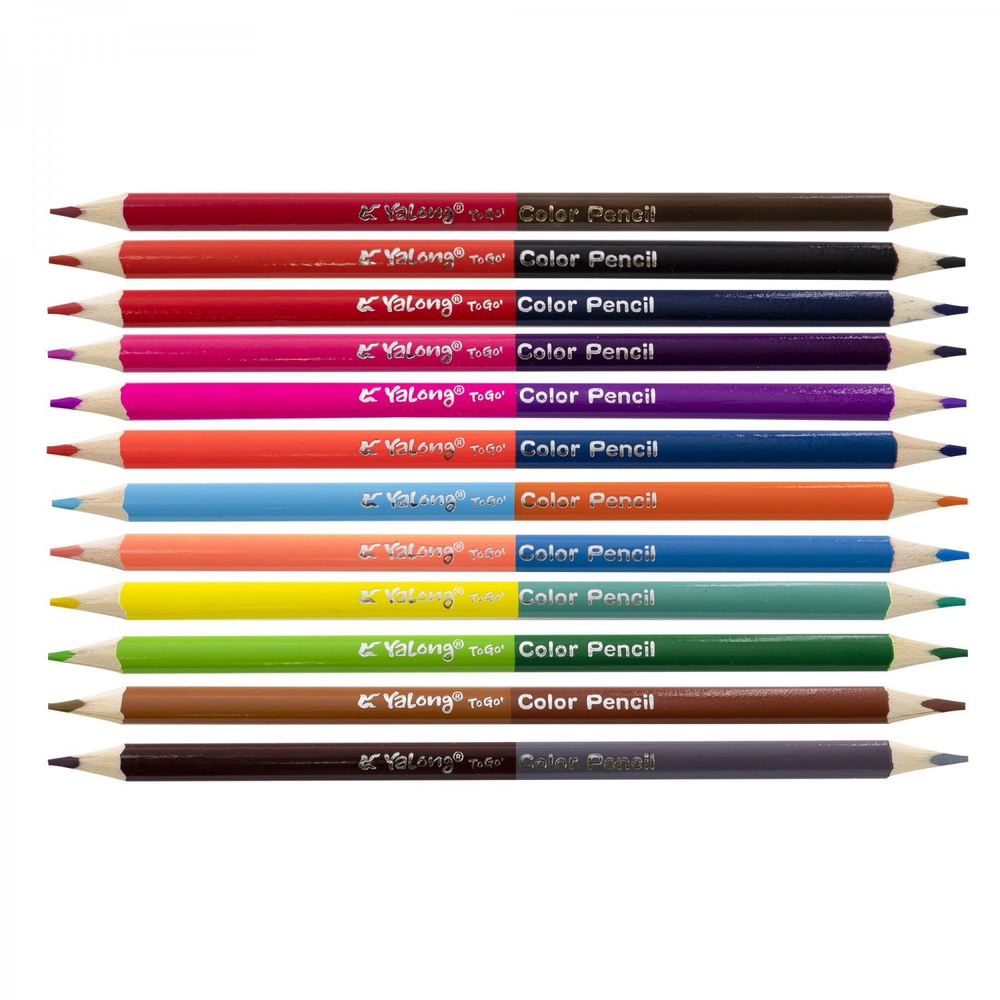 Карандаши цветные двусторонние Yalong 12/24 цв., "Аквариум" деревянные, трехгранные, заточенные, грифель 3.0 мм, картон. уп., европодвес