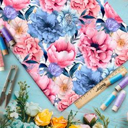 Ткань премиум интерлок пионы в вихре