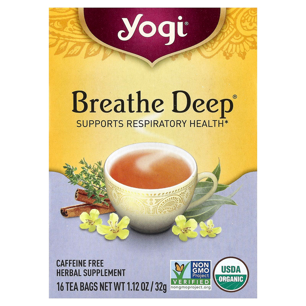 Yogi Tea, Breathe Deep®, без кофеина, 16 чайных пакетиков, 32 г (1,12 унции)