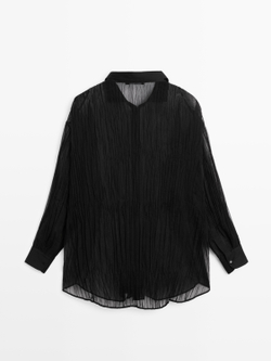 Massimo Dutti Удлиненная рубашка свободного кроя со складками, черный
