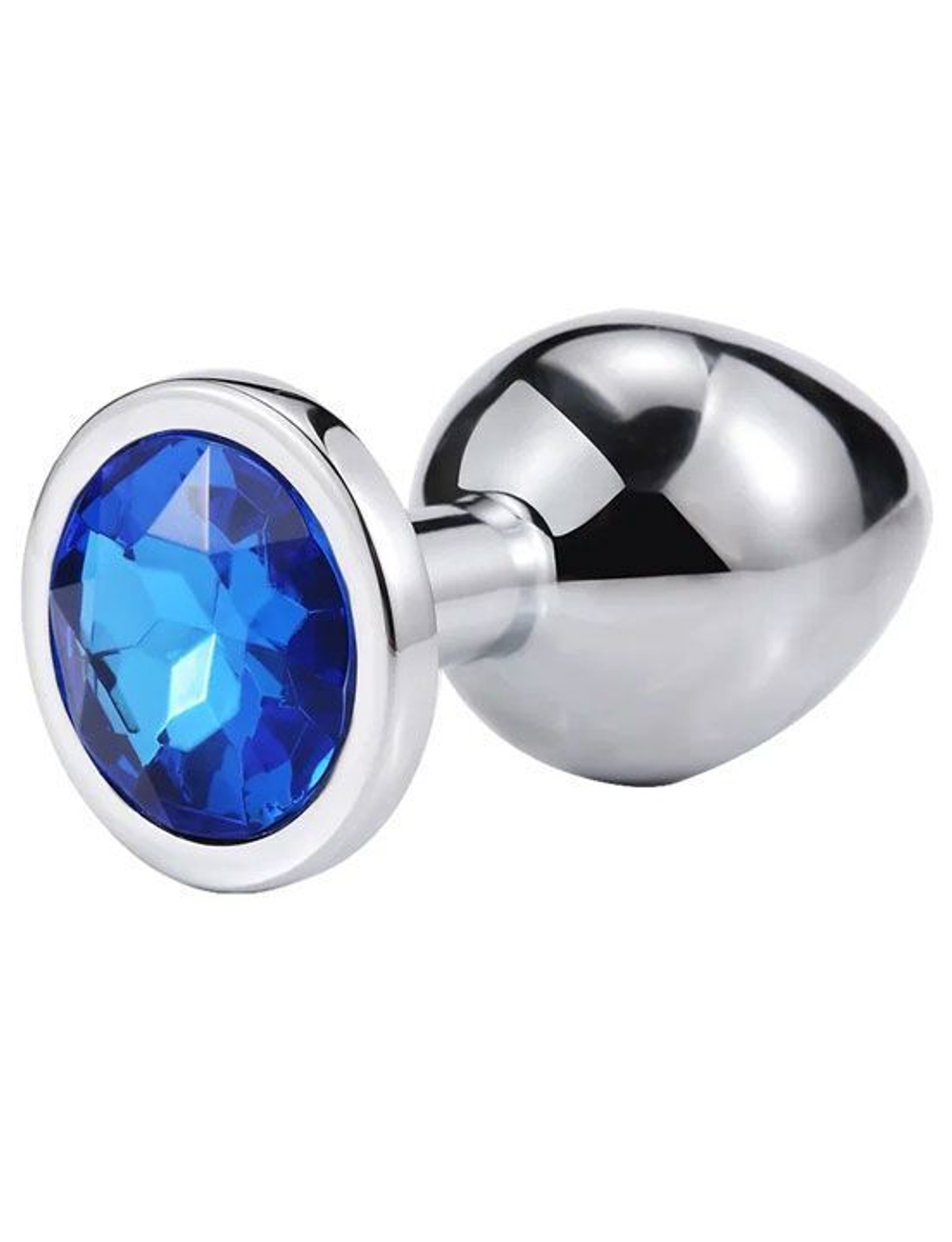 Серебристая анальная пробка iWonder c синим кристаллом - 7,2 см. (Цвет: синий)