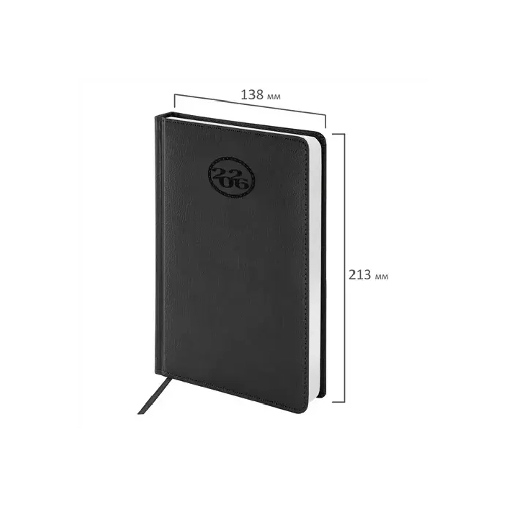 Ежедневник А-5 2026 BRAUBERG Favorite, под кожу, черный, 117037