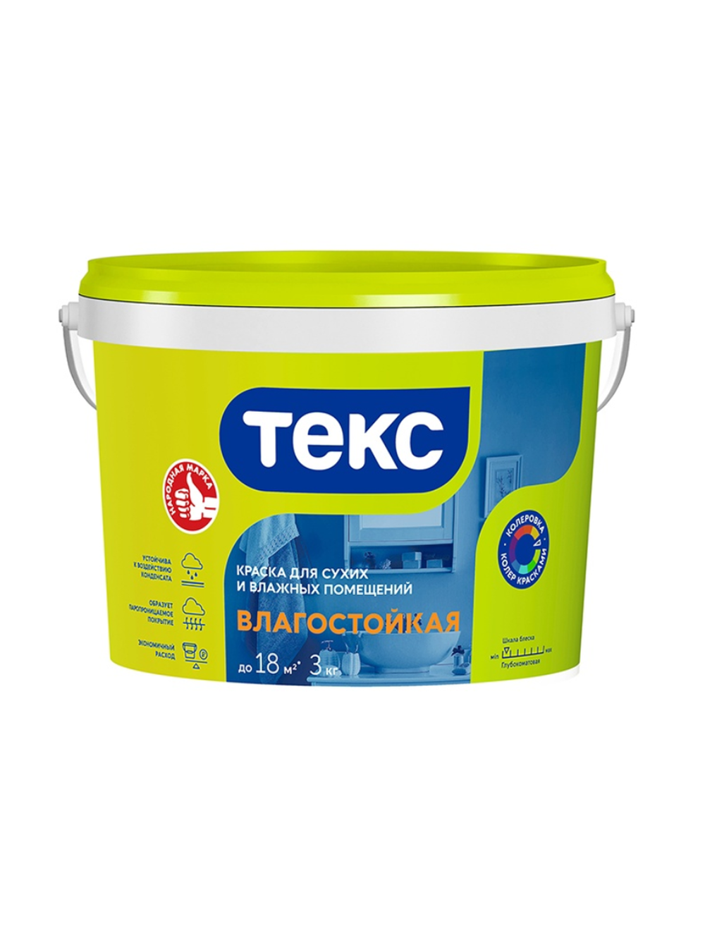 Краска для сухих и влажных помещений Текс Влагостойкая Универсал 3кг