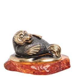 Народные промыслы AM-1114 Фигурка «Морской котик» (латунь, янтарь)