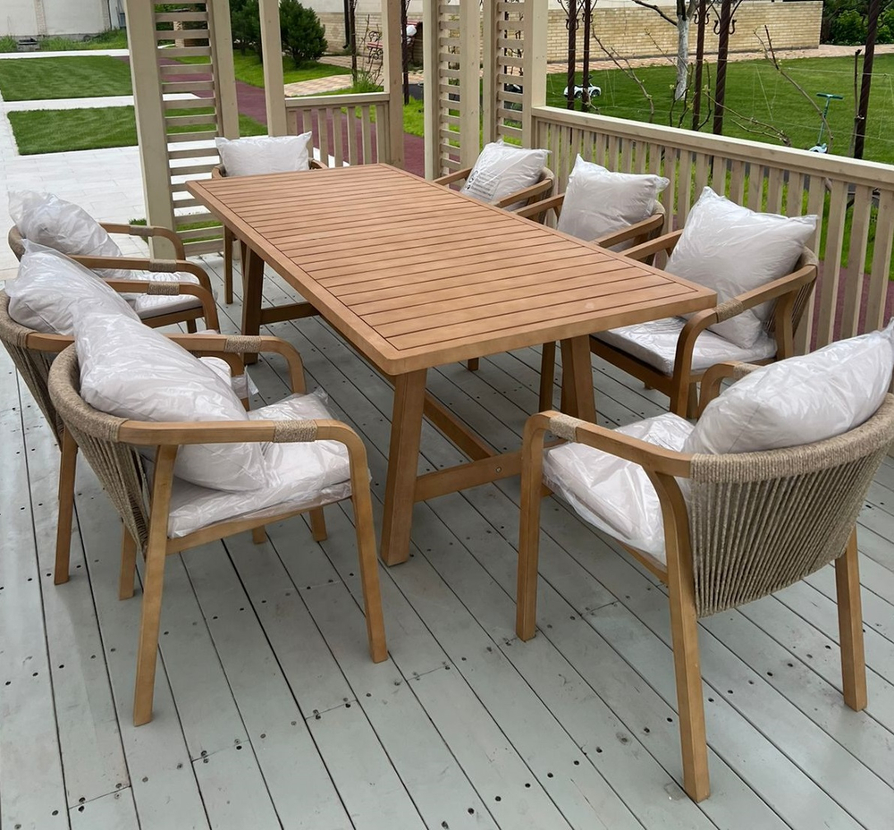 Обеденная группа из акации Joygarden РИМИНИ L, Light Teak, бежевый