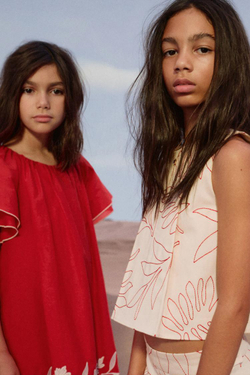 ZARA ТОП С ВЫШИВКОЙ, ЭКРЮ/КРАСНЫЙ